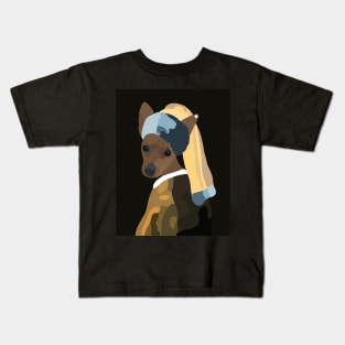 Pinscher with a pearl earring Kids T-Shirt